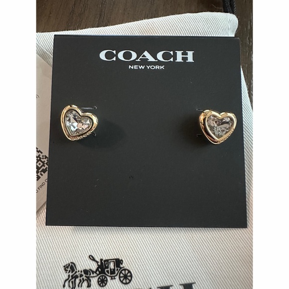 Coach Gold Heart Earrings with Crystal Accent - Picture 4 of 5